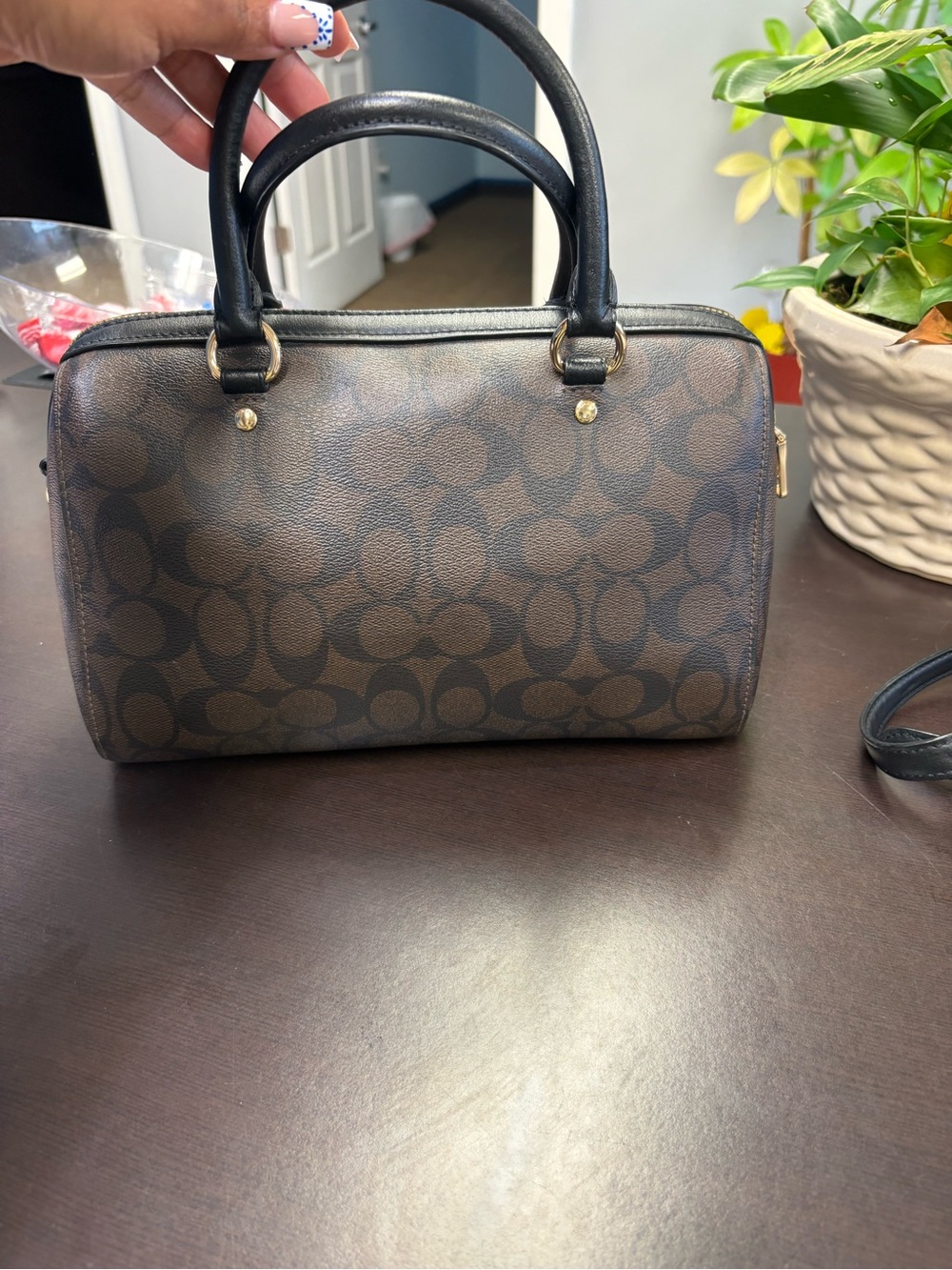 Coach Brown/Black Signature Mini Satchel with Gold Hardware - Picture 3 of 8
